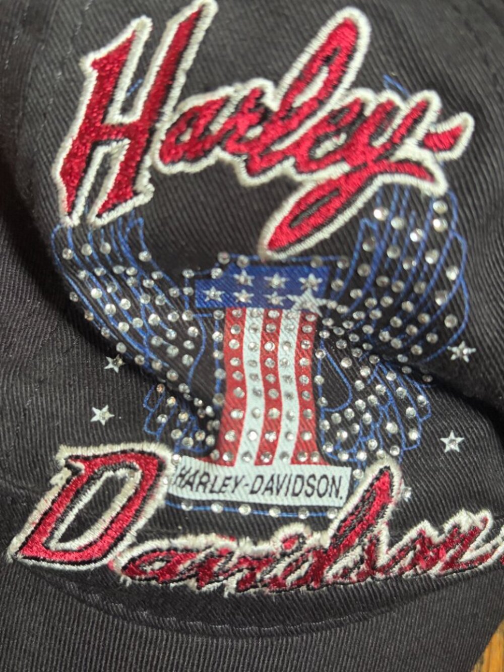 Harley Davidson Hat Cap. Silver Crystal/Rhinestone American Size M Bling NWOT - Picture 3 of 8